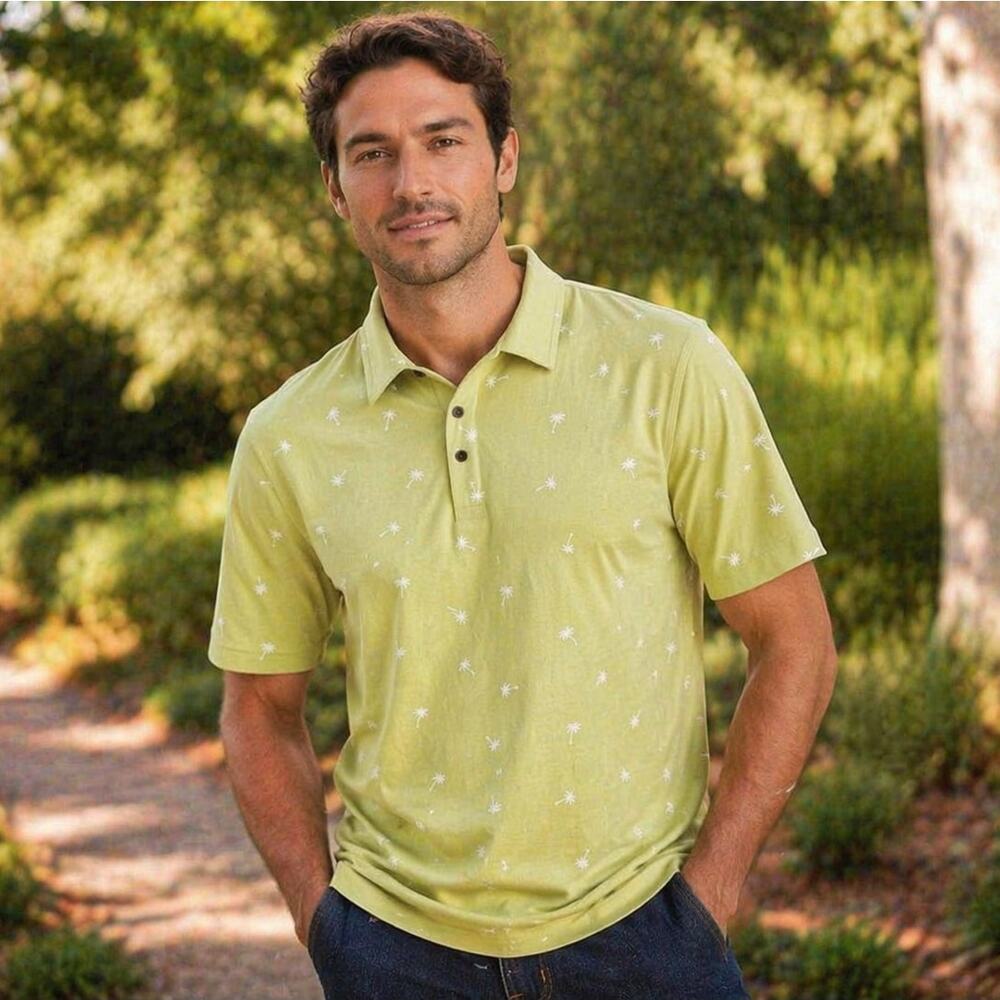 XL Tropical Palm Print Polo Golf Resort Vacation Casual Shirt NWT Coastal Summer